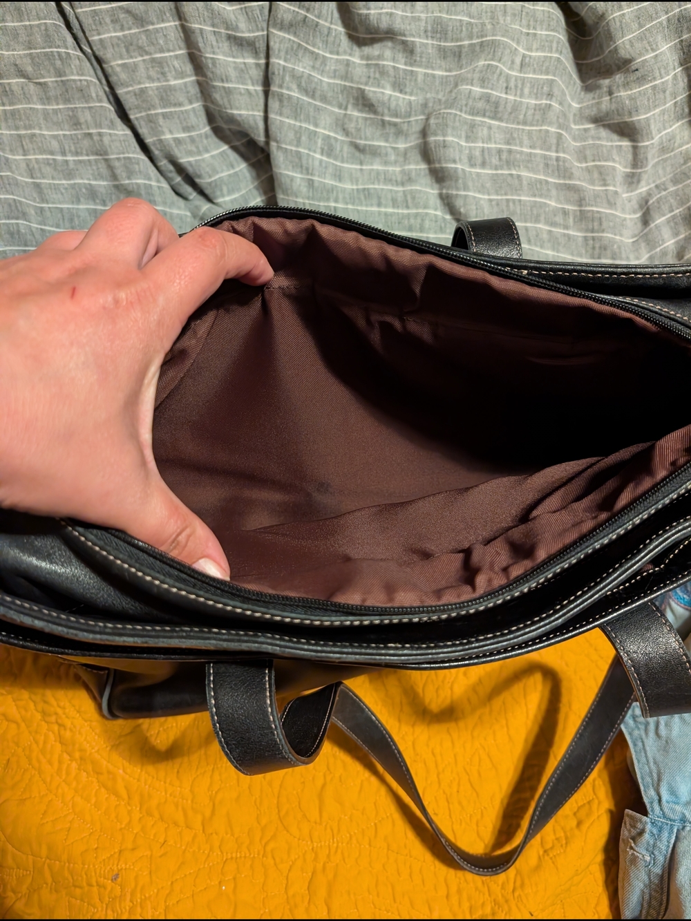 Coach Black Leather Tote Bag Computer Bag - Picture 7 of 7
